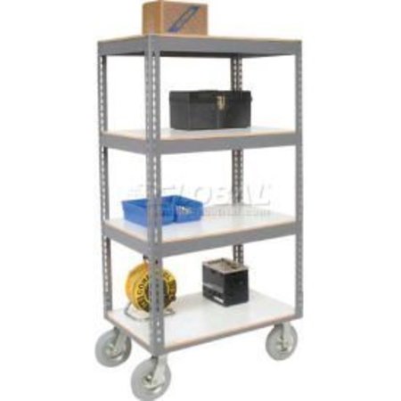 GLOBAL EQUIPMENT Easy Adj. Boltless 4 Shelf Truck 60x24, Laminate Shelves, Pneumatic Casters 330430